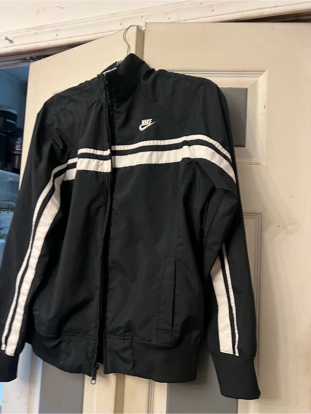 Vintage Y2K Nike Men's Black Track Jacket and pants with White Stripes
